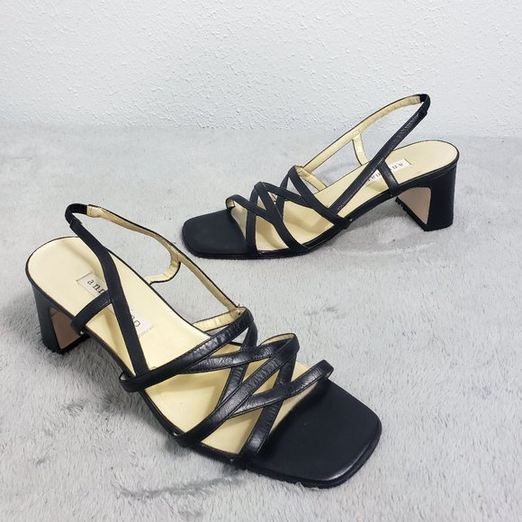 Ann Marino Women's Black Leather Open Toe Gladiator Sling Back Sandals Shoes